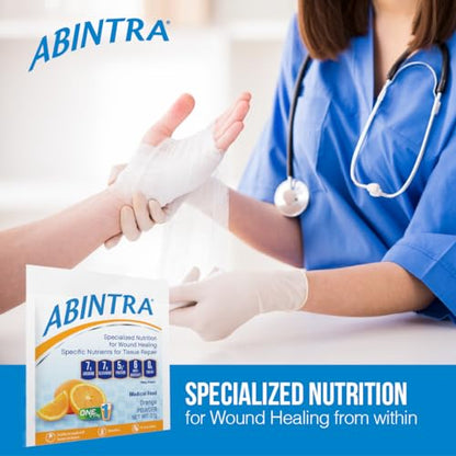 ABINTRA Specialized Wound Healing Nutritional Supplement includes L-Arginine, L-Glutamine, Whey Protein, Vitamins and Minerals, Orange Flavor, Made in The USA - 30 Packets