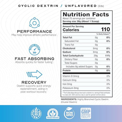 Muscle Feast Highly Branched Cyclic Dextrin Premium Pre-Workout or Post-Workout Supplement, Unflavored, 5lbs