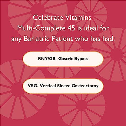 Celebrate Vitamins Multi-Complete Chewables, 45mg Iron – Daily Bariatric Multivitamin for Sleeve Gastrectomy and Gastric Bypass Surgery Patients – Essential Vitamins & Minerals - Melon (180 Tablets)