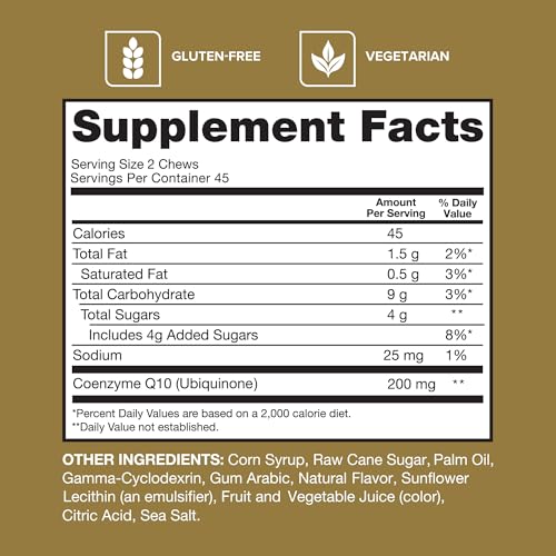 Qunol CoQ10 200mg Soft Chews – Heart Health & Energy Support – 90 Ct