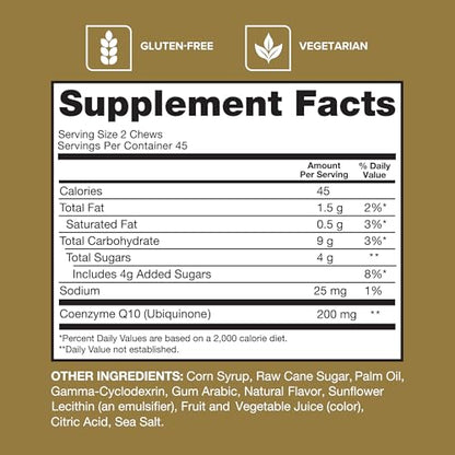 Qunol CoQ10 200mg Soft Chews – Heart Health & Energy Support – 90 Ct