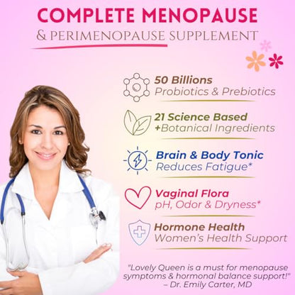 Lovely Menopause Supplement + Hormone Balance + Weight Management, Hot Flashes, Mood Swings, Vaginal Health & Dryness | Black Cohosh, Dong Quai, Ashwagandha + Probiotics, Woman Supplement, 60 ct