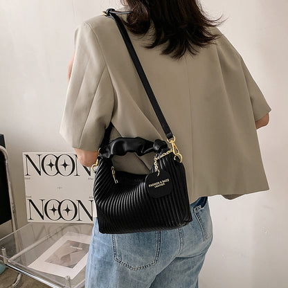 Black pleated cloud crossbody bag with elegant simple style