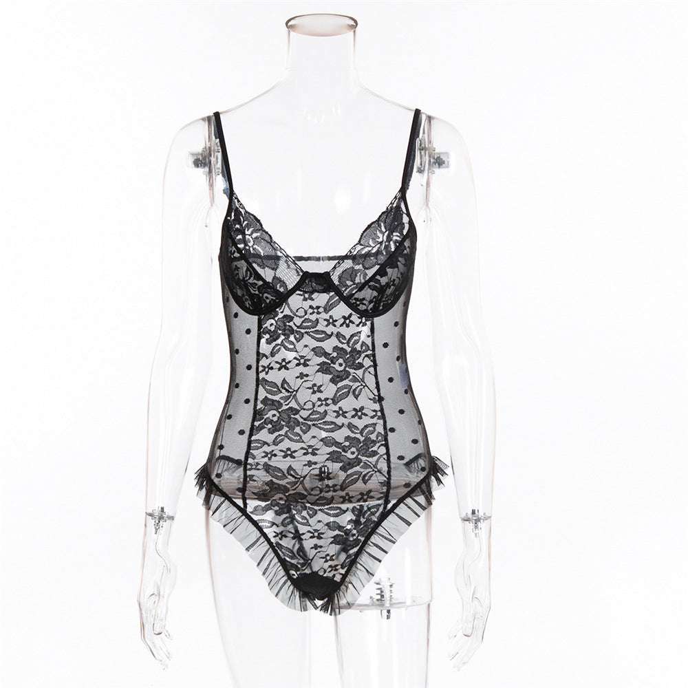 • One-piece lace bodysuit styled for everyday wear