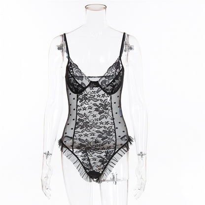 • One-piece lace bodysuit styled for everyday wear