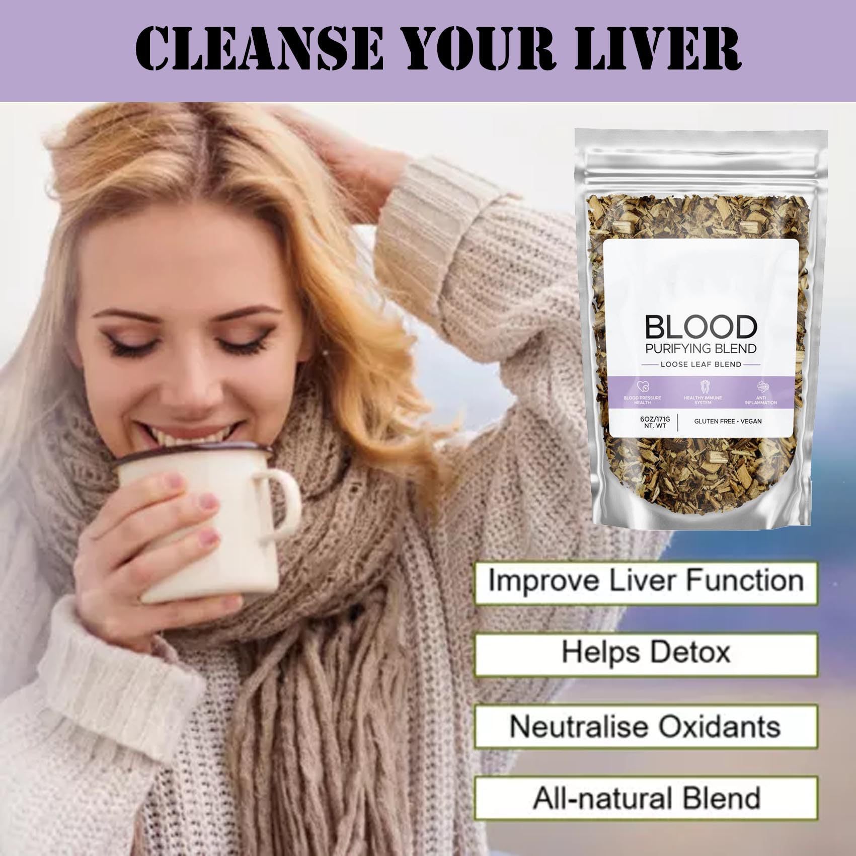 Blood Purification Herbal Tea
Caffeine-free detox blend for circulation, liver & skin health.