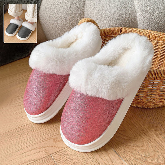 Frosted sequined plush slippers for indoor home wear