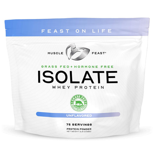 Muscle Feast Grass-Fed Whey Protein Isolate, All Natural Hormone Free Pasture Raised, Unflavored, 5lb