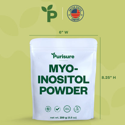Purisure Myo-Inositol Powder, 250g, Fertility, Hormonal Balance and Ovarian Support, Pure Inositol Powder, Myo Inositol Supplement to Support Energy and Brain Wellness, Vegan, Non-GMO, 500 Servings