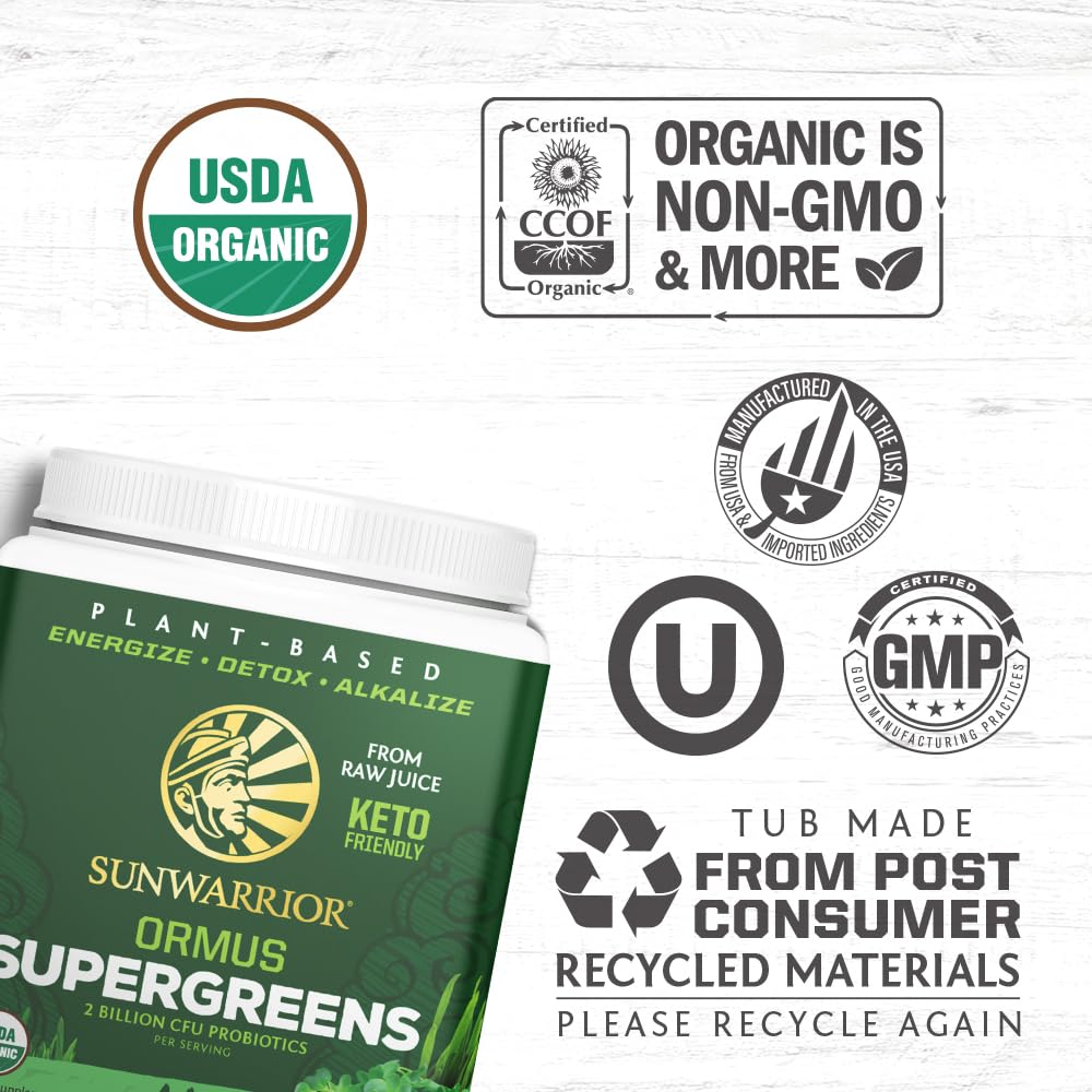 Sunwarrior Ormus Supergreens – Vegan Probiotic Greens Powder – 90 Servings