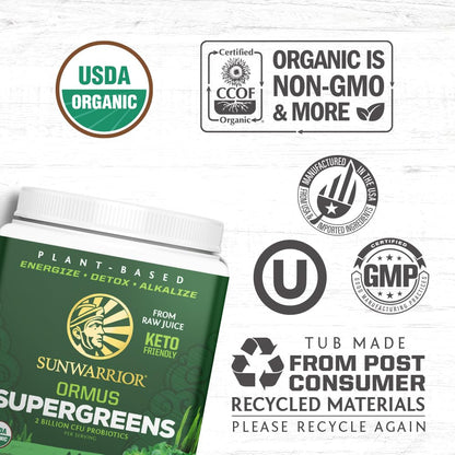 Sunwarrior Ormus Supergreens – Vegan Probiotic Greens Powder – 90 Servings