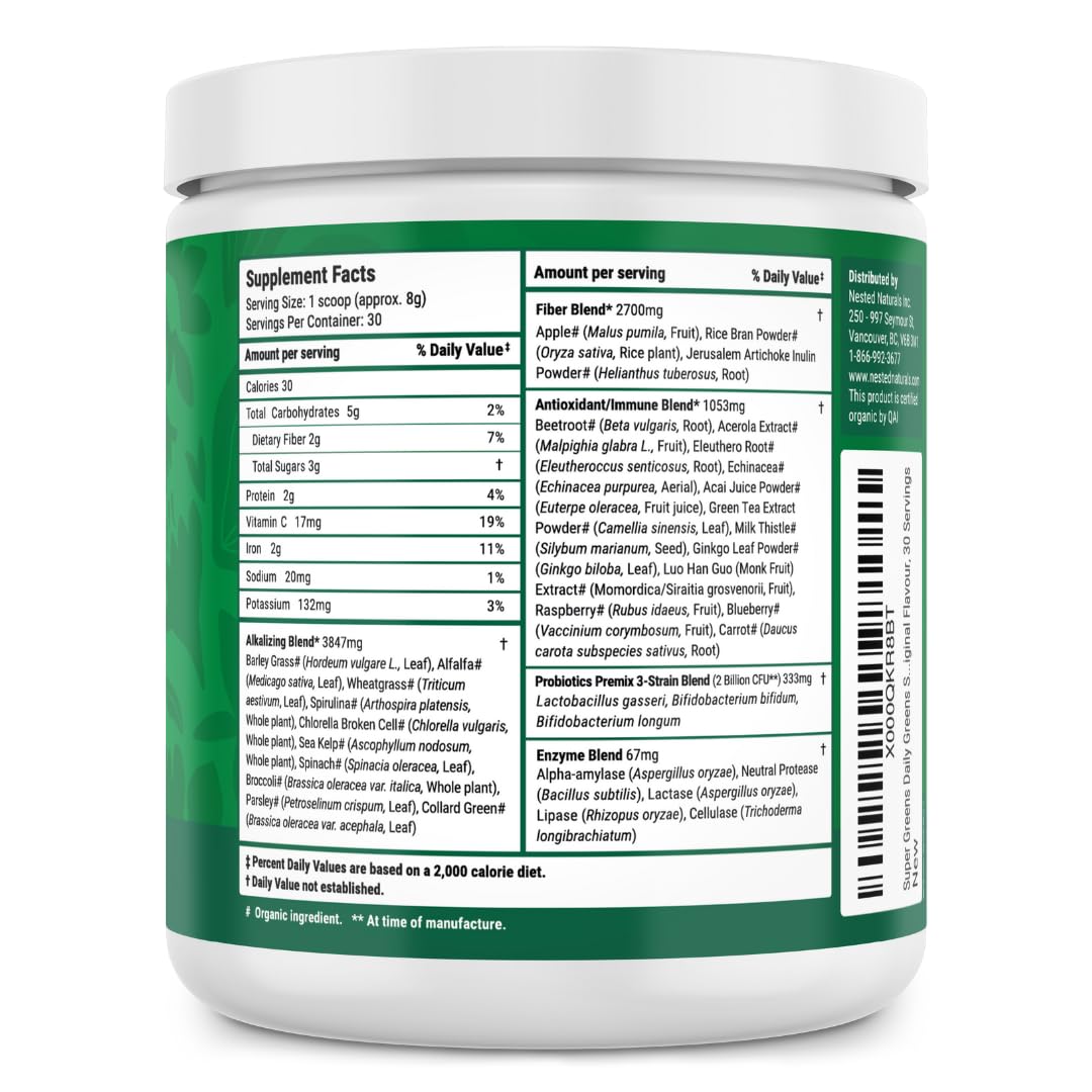 Super Greens Daily Greens Powder – Organic Superfoods & Probiotics, 30 Servings
