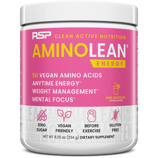 AminoLean Pre Workout – Energy & Weight Support, Pink Lemonade, 30 Ct