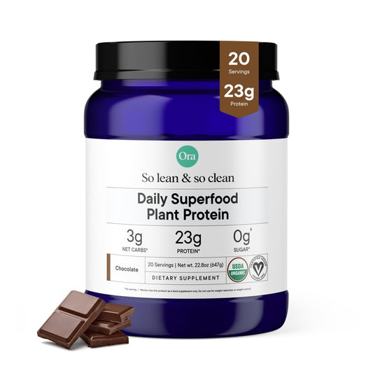 Ora Vegan Protein Powder – Chocolate, 23g Plant Protein – 20 Servings
Chocolate Flavor | 23g Plant Protein | Organic | Bloat-Free | 20 Servings

