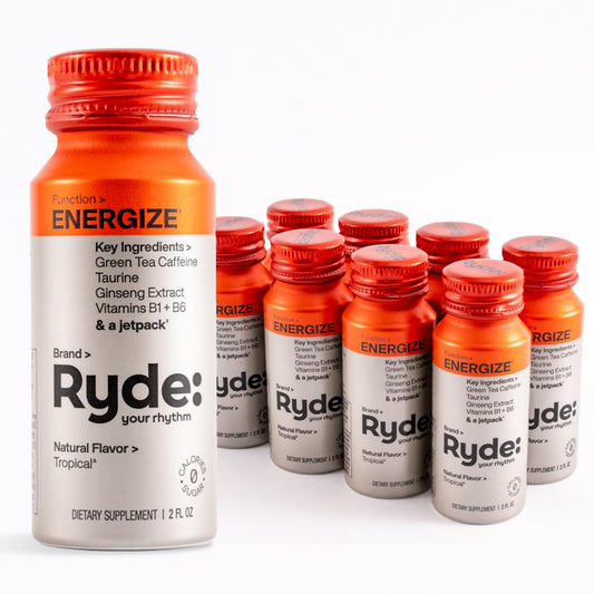 Ryde Energize Shot – Tropical, Green Tea, Sugar-Free – 8 Pack
Tropical Flavor | Green Tea Caffeine | Sugar-Free | Clean Energy | 8 Shots

