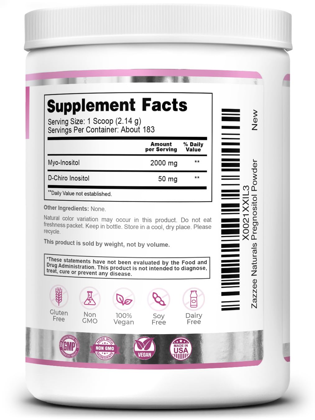 Zazzee PREGNOSITOL Powder, 6 Month Supply, Myo-Inositol and D-Chiro-Inositol 40:1 Fertility Blend, Free Scoop for Exact Dosage, Premium Balanced Formula, 183 Servings, Vegan, All-Natural and Non-GMO