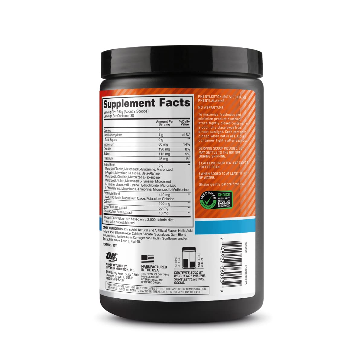 Optimum Amino Energy + Hydration Powder, Tangerine, 30 Servings
