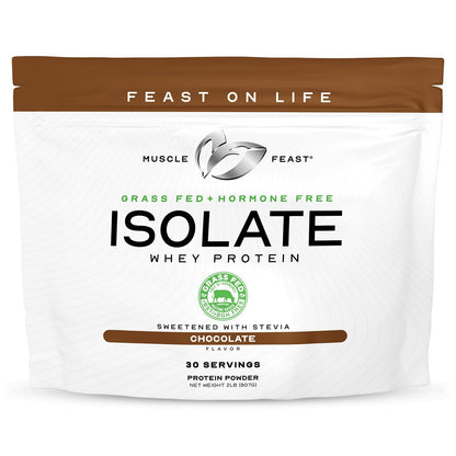 Muscle Feast Grass-Fed Whey Protein Isolate, All Natural Hormone Free Pasture Raised, Chocolate, 2lb