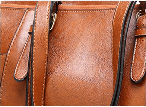 Oil-wax style texture detail on women’s large capacity tote bag