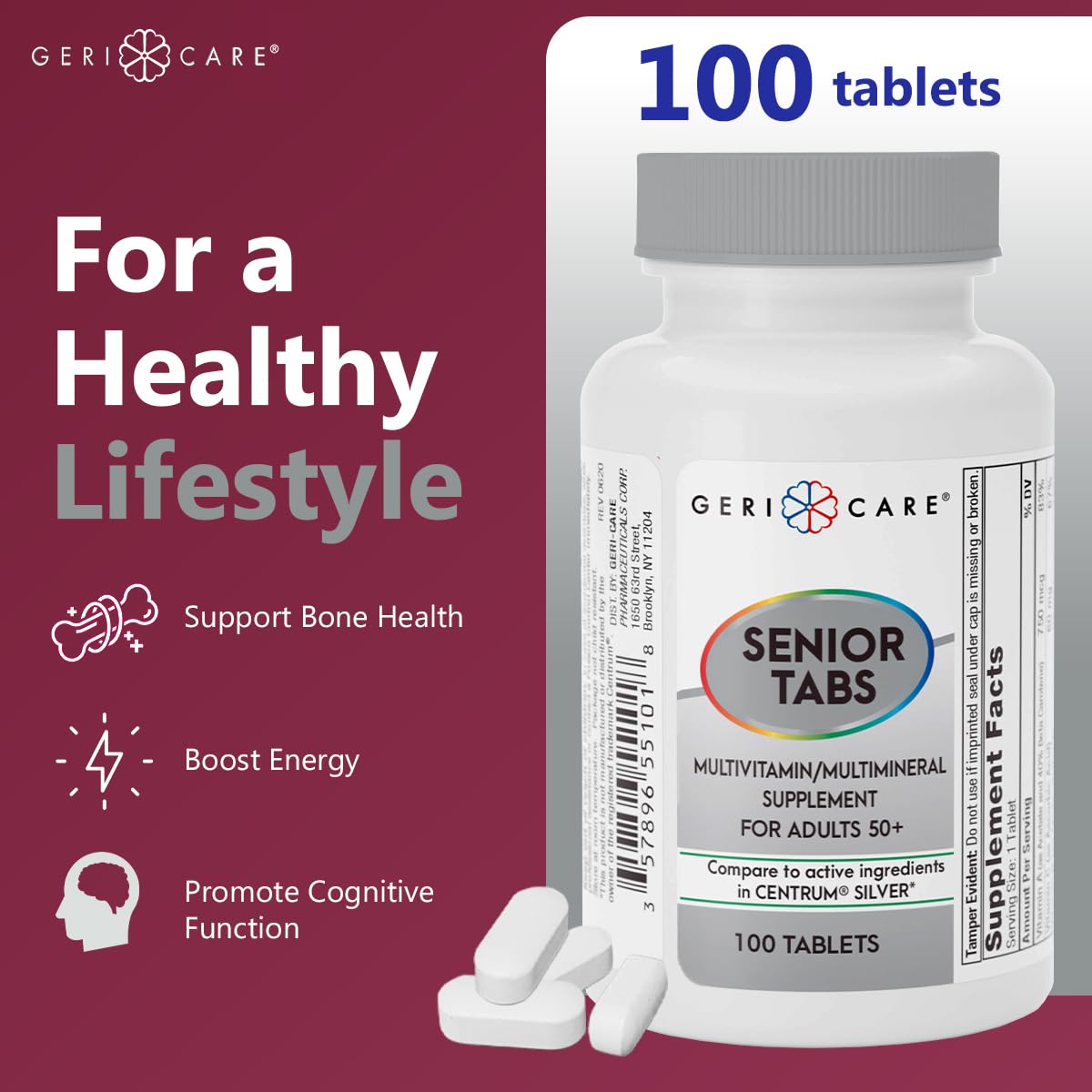 GeriCare Senior 50+ Multivitamin – Immune & Daily Support – 200 Ct