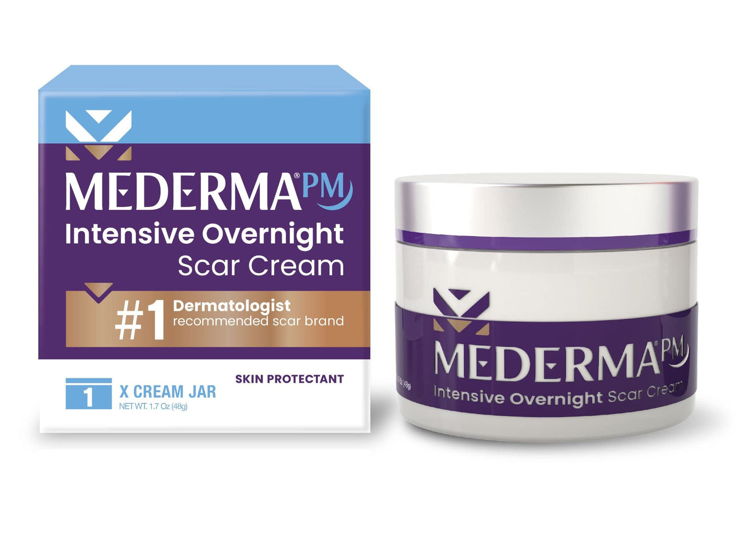 Mederma PM Scar Cream tube for overnight scar repair, reduces appearance of surgery, acne, and injury scars while you sleep