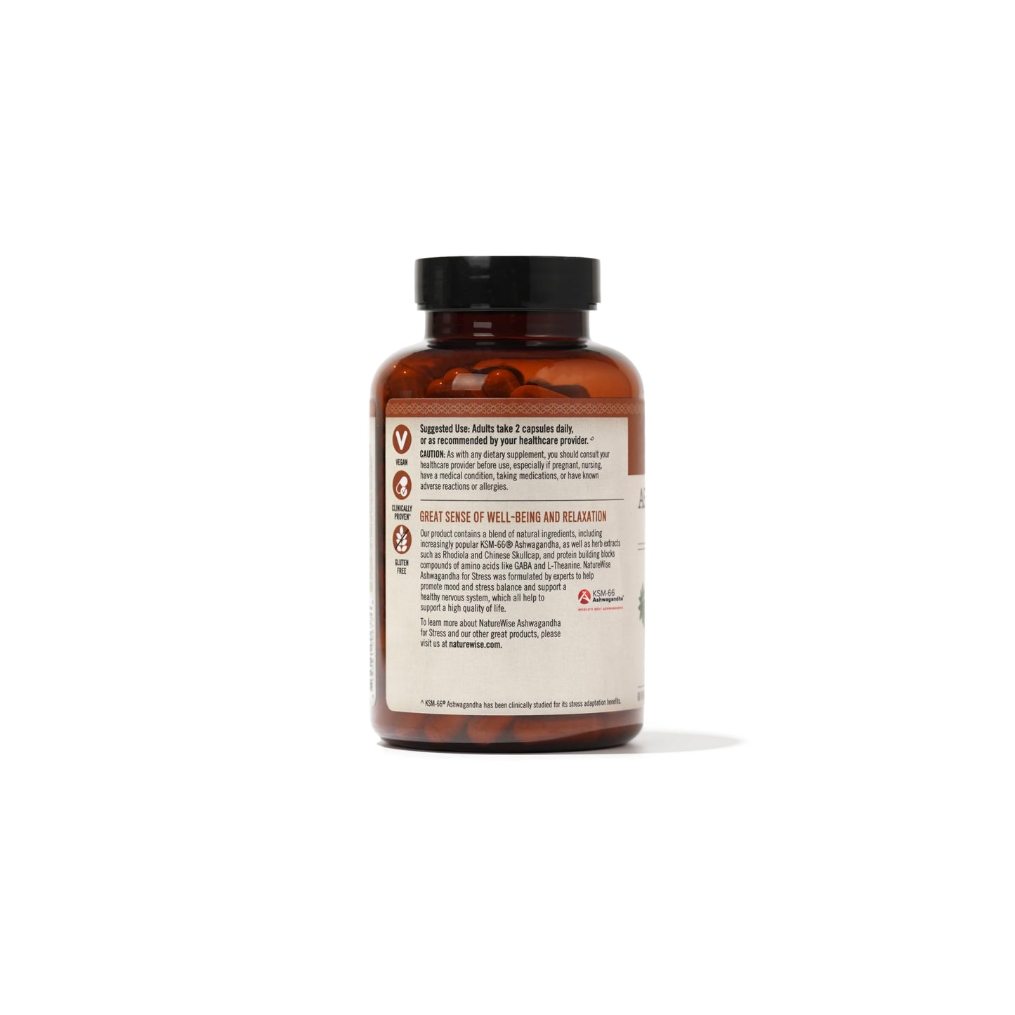 NatureWise Ashwagandha for Stress - With KSM-66 Extract, GABA, L-Theanine, Rhodiola Rosea - Herbal Mood & Sleep Support - Vegan, Non-GMO, Gluten-Free - 60 Capsules[1-Month Supply]