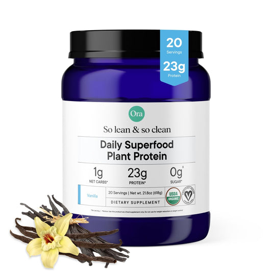 Ora Organic Vanilla Protein - Plant-Based, Gluten-Free, Vegan, 23g, 20 Servings