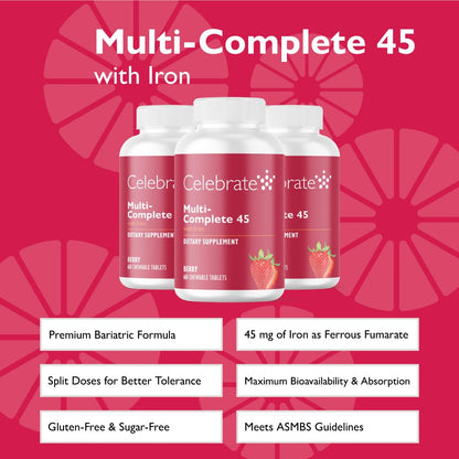 Celebrate Bariatric Chewable Multivitamin with Iron, Berry, 180 Ct