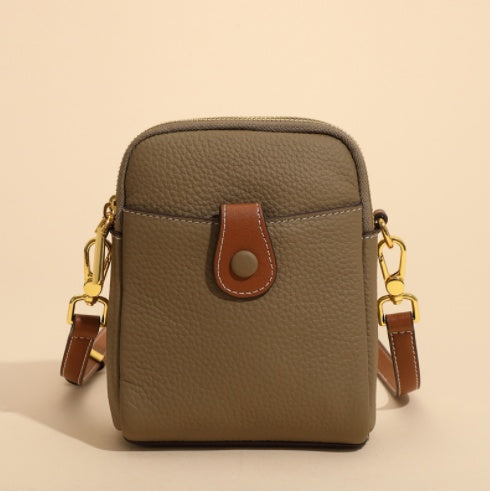 Lychee pattern leather phone crossbody bag for women with small square design