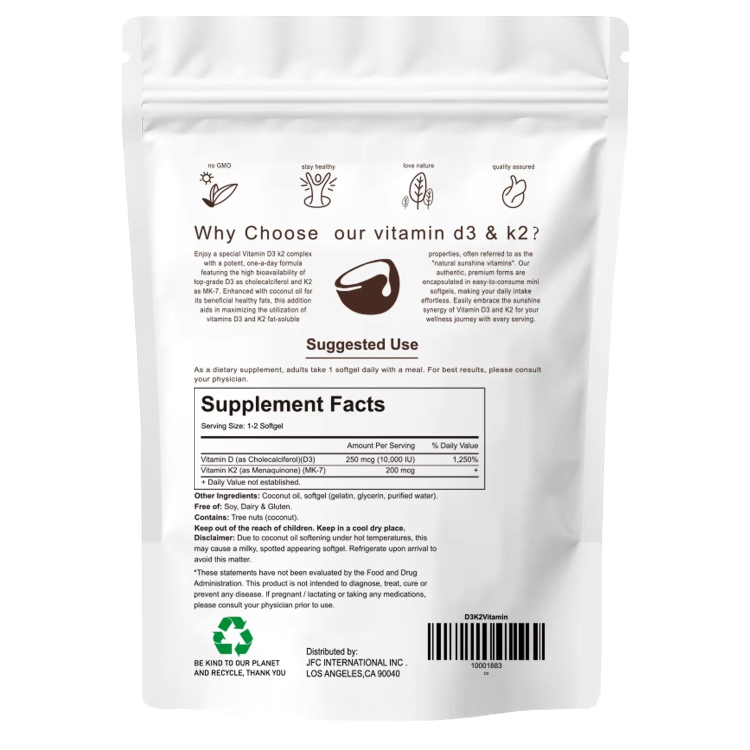 Vitamin D3 + K2 Softgels
Daily immune & bone support with 200mcg MK-7.