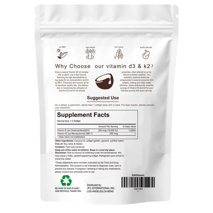 Vitamin D3 + K2 Softgels
Daily immune & bone support with 200mcg MK-7.