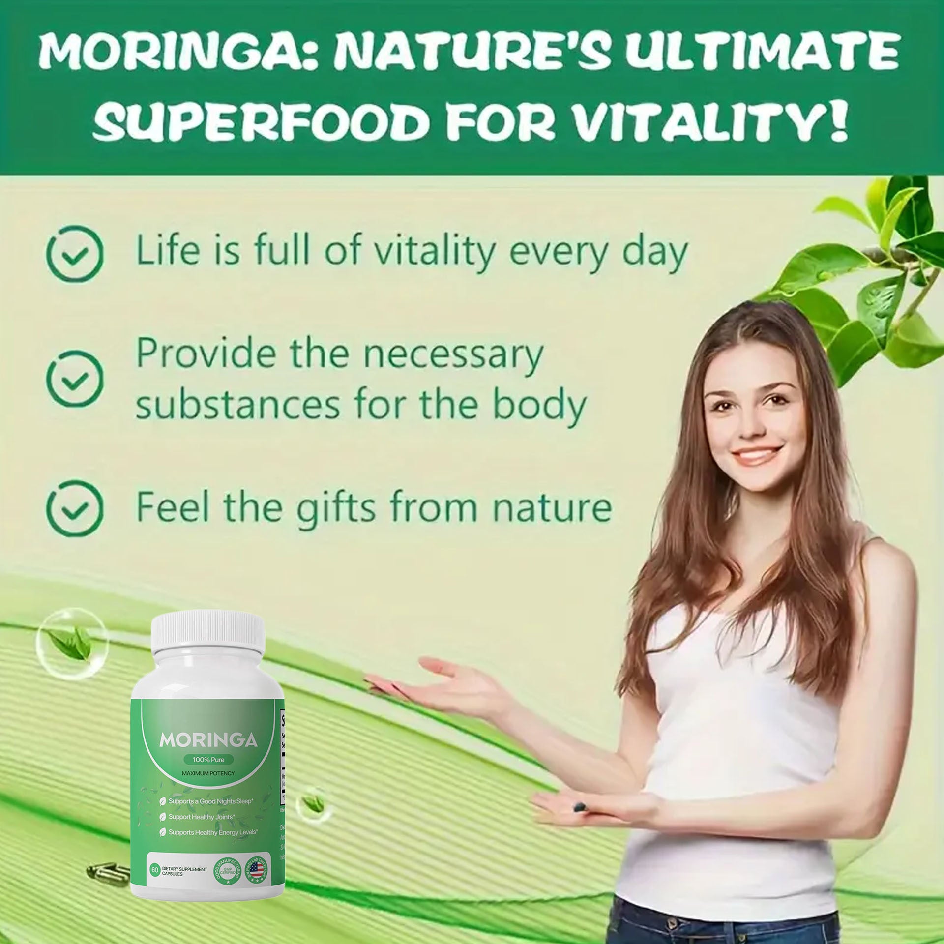Moringa Capsules – Energy, Immunity & Metabolism
Pure moringa leaf for plant-based vitality, immune defense & natural energy.