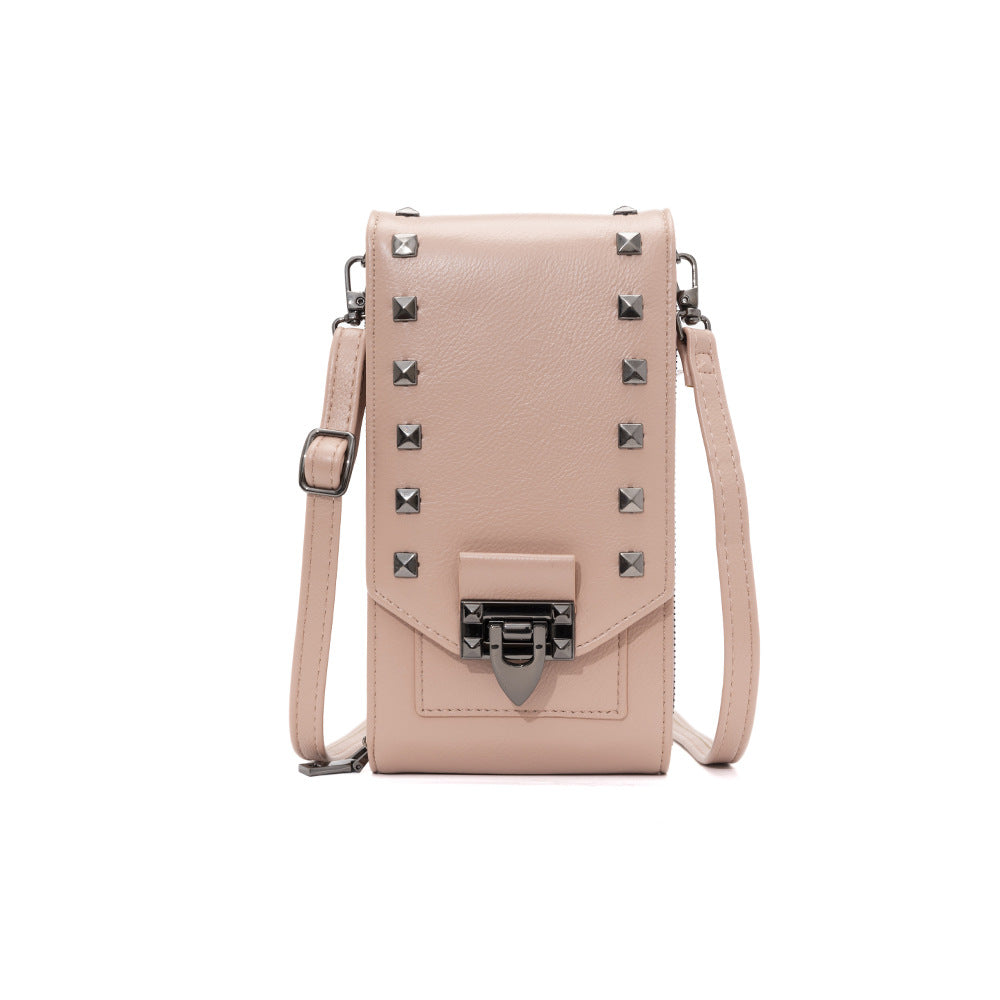 Rivet design shoulder and crossbody phone bag for women with compact vertical shape