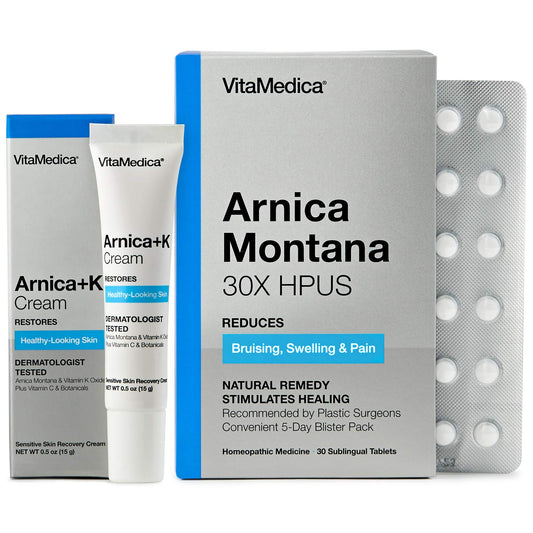 Vitamedica | Arnica Filler Kit Bundle | Arnica Montana 30X Blister Pack + Arnica & Vitamin K Topical Cream | Vitamin K Topical Cream | Softens, Calms, Moisturizes, & Restores Bruised Skin | Recovery