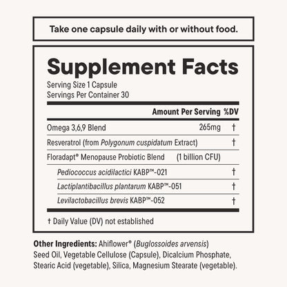 Nouri Daily Menopause Probiotic with Resveratrol | Menopause Relief, Hormonal Balance & Estrogen Metabolism Support | Resveratrol Capsules to Reduce Hot Flashes | 30-Day Supply
