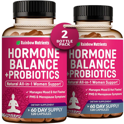 (2 Pack) Hormone Balance + Probiotics for Women (3450mg) Natural Relief for Menopause, Hot Flashes, PMS, Bloating | 4:1 Chasteberry, Dong Quai, Black Cohosh | Non GMO|240 V Capsules