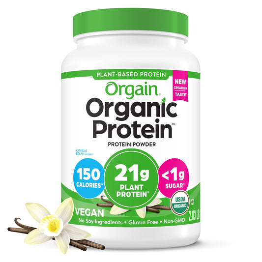 Orgain Vegan Protein – Vanilla Bean, 21g Protein, 6g Fiber, No Sugar