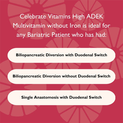 Celebrate ADEK Bariatric Multivitamin, Iron-Free, DS Support, 180 Ct