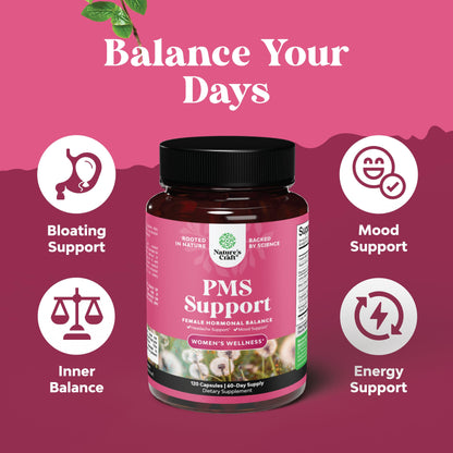 PMS Support Supplement for Women – Hormone Balance for Women & Menstrual Discomfort with DIM, Chasteberry, Black Cohosh & Ashwagandha - for Period Cramps Ease, Menopause Bloating, Mood Swing – 120 Ct