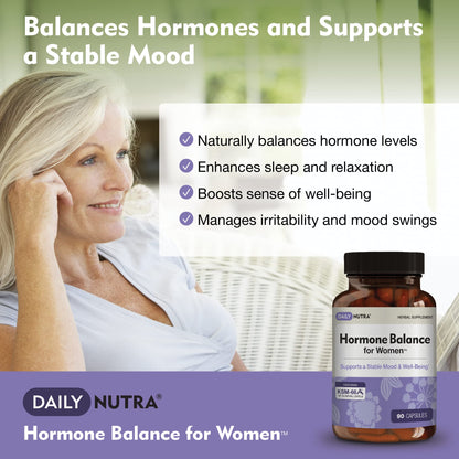 Hormone Balance for Women - Natural Mood Supplement - PMS Relief and Menopause Support | Featuring Clinically Studied KSM-66 Ashwagandha (90 Capsules)