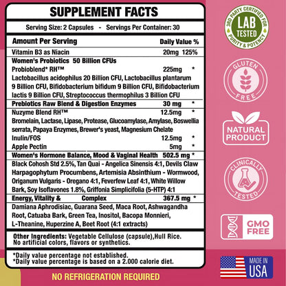 Lovely Menopause Supplement + Hormone Balance + Weight Management, Hot Flashes, Mood Swings, Vaginal Health & Dryness | Black Cohosh, Dong Quai, Ashwagandha + Probiotics, Woman Supplement, 60 ct