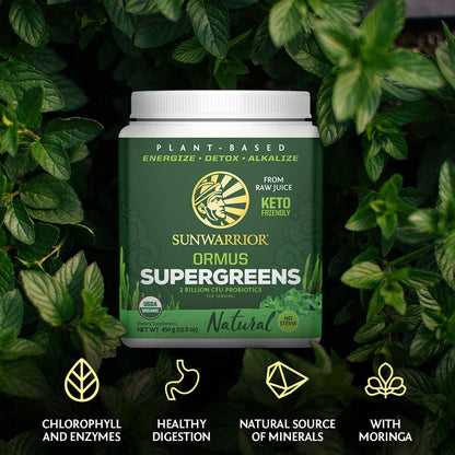 Sunwarrior Ormus Supergreens – Vegan Probiotic Greens Powder – 90 Servings