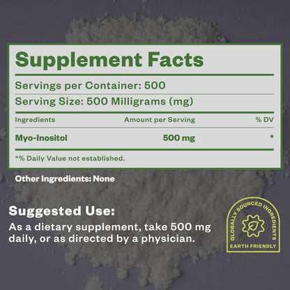 Purisure Myo-Inositol Powder, 250g, Fertility, Hormonal Balance and Ovarian Support, Pure Inositol Powder, Myo Inositol Supplement to Support Energy and Brain Wellness, Vegan, Non-GMO, 500 Servings