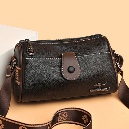 Leather crossbody bag worn as shoulder bag for daily use”