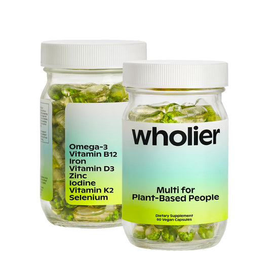 wholier Plant-Based Multivitamin – Vegan Omega-3, B12, D3, K2, Iron Support