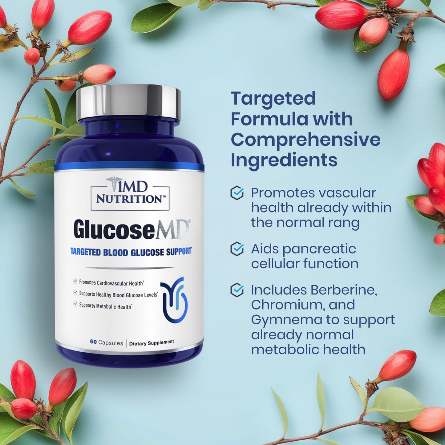 1MD Cinnamon & Berberine – Blood Sugar & Metabolic Support – 60 Ct