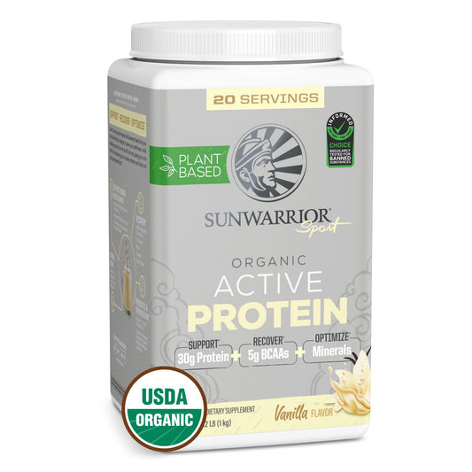 Sunwarrior Organic Vanilla Vegan Protein – BCAAs, Sugar-Free, 20 Servings