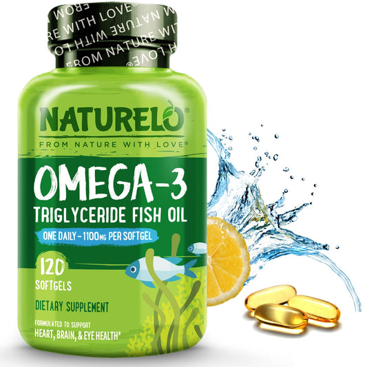 NATURELO Burpless Omega-3 Fish Oil – 1100mg EPA DHA, 120 Softgels