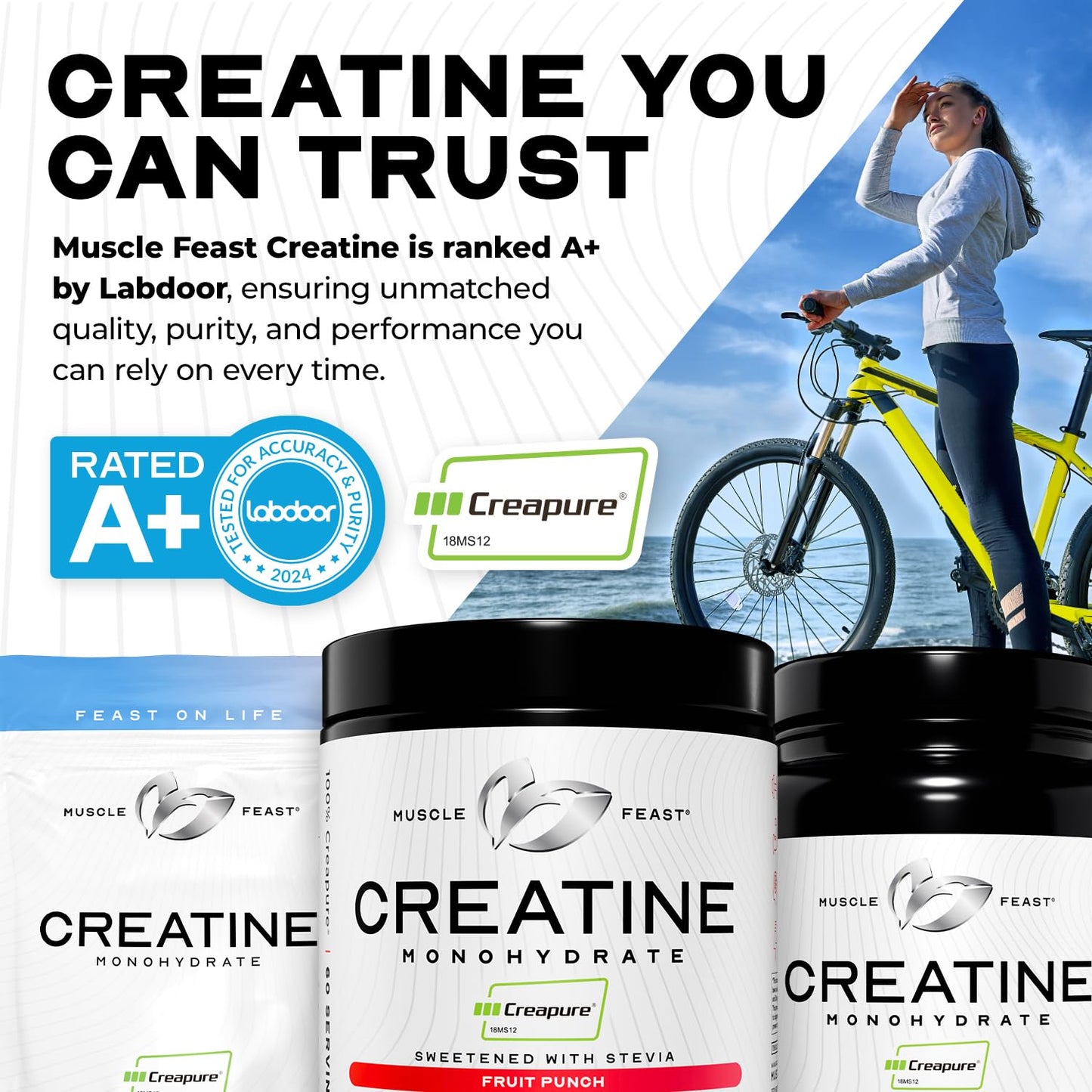 Muscle Feast Creapure Creatine Monohydrate Powder, Vegan Keto Friendly Gluten-Free, Mass Gainer, Muscle Recovery Supplement and Best Creatine for Muscle Growth, Unflavored, 300g