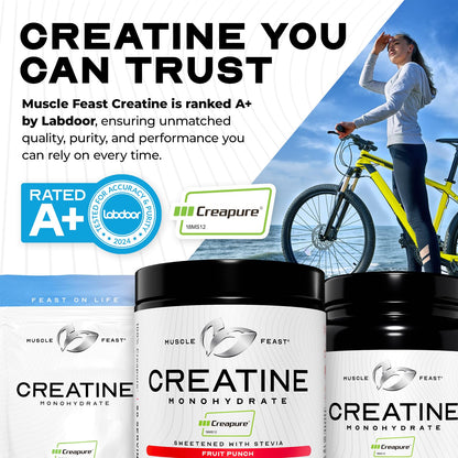 Muscle Feast Creapure Creatine Monohydrate Powder, Vegan Keto Friendly Gluten-Free, Mass Gainer, Muscle Recovery Supplement and Best Creatine for Muscle Growth, Unflavored, 300g